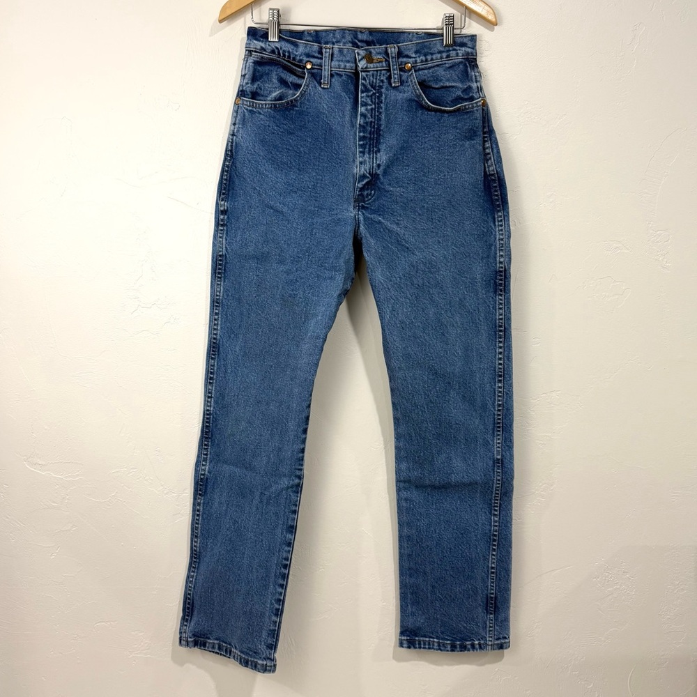 Wrangler Vintage Womens Medium Wash Straight Denim Jeans High Rise Rustic Casual